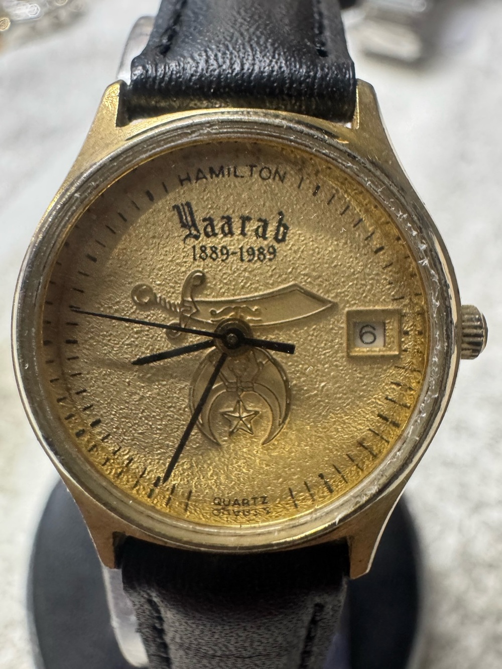 #197 Hamilton Gold Dial Wristwatch with Black Strap